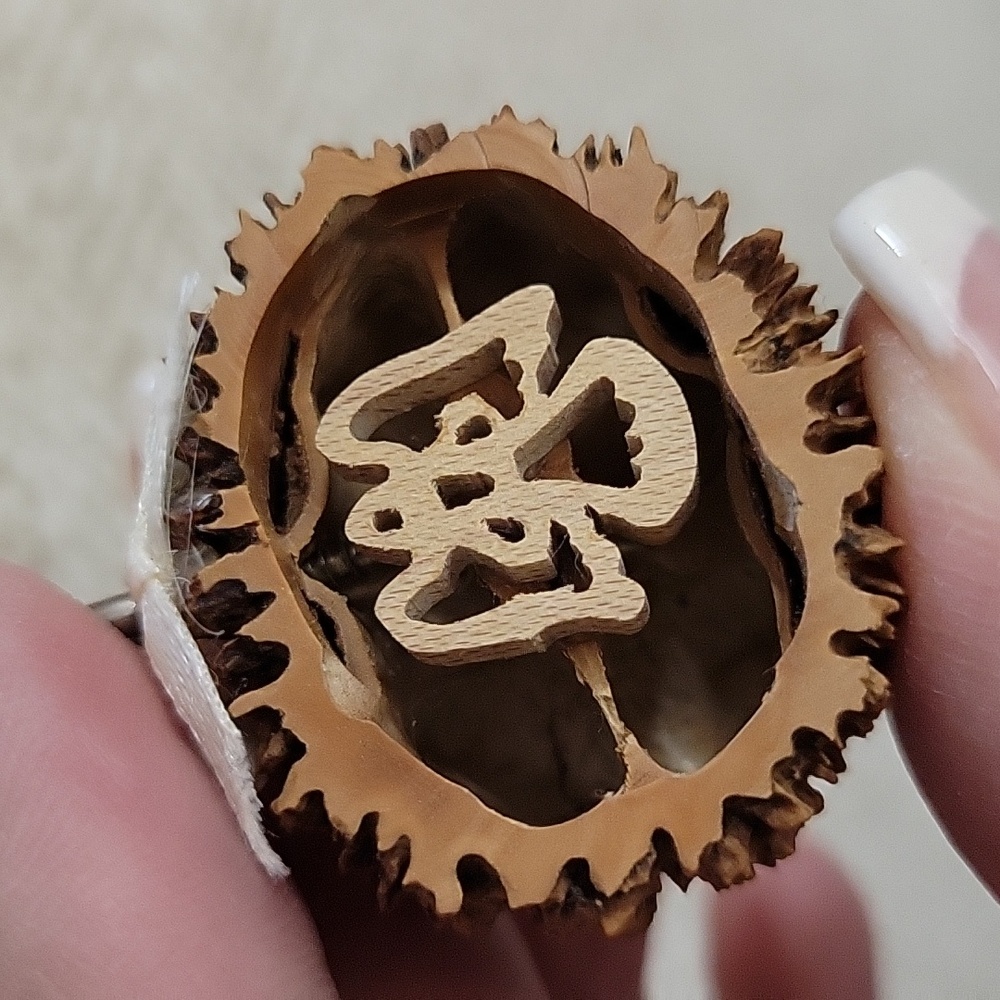 NUTSHELL ANGEL Unique Carved Wood Pendant